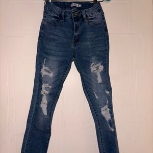 Rue21 Women’s Dark Wash Distressed Skinny Jeans